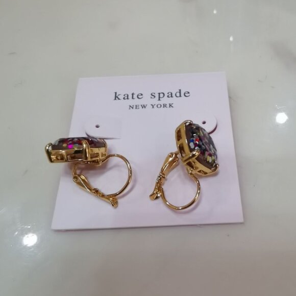 KATE SPADE NEW YORK MULTI CONFETTI GLITTER SQUARE LEVERBACK EARRINGS GOLD TONE - Picture 2 of 3